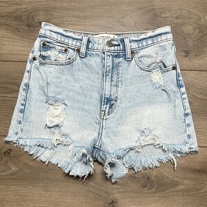 Abercrombie & FitchThe Mom High Rise Curve Love Stretch Blue Jean Shorts Size 25